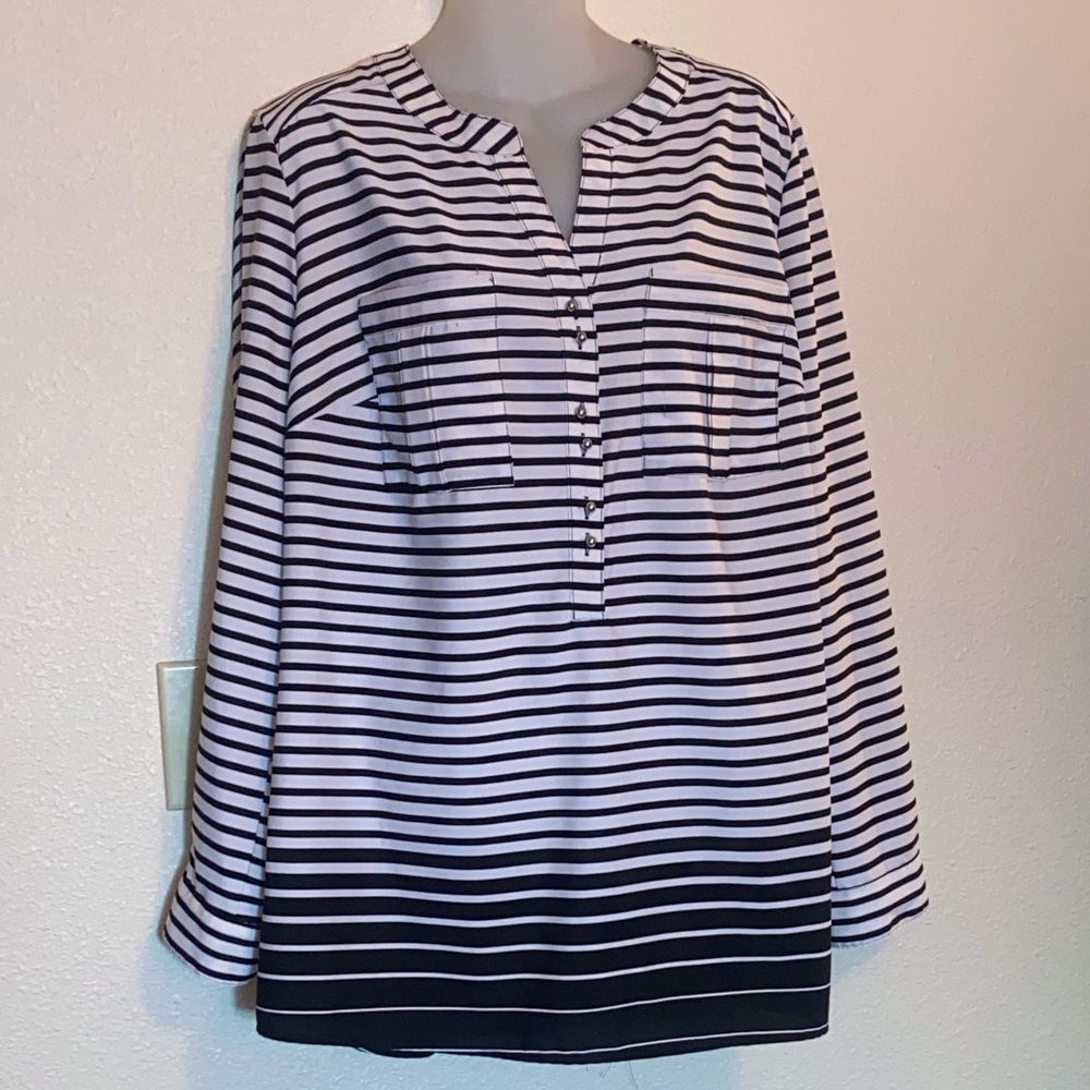 Notations Black and White Striped Top Size 1X